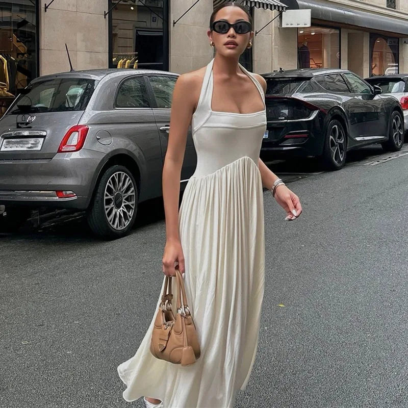 Summer Fashion Long Dress Women Square Collar Sleeveles