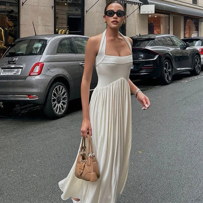 Summer Fashion Long Dress Women Square Collar Sleeveles