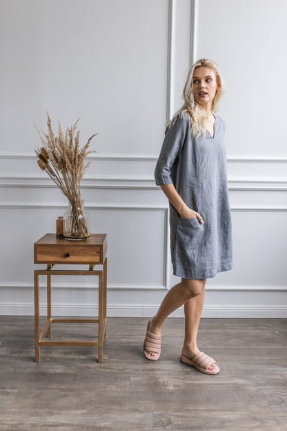 Linen dress with pockets