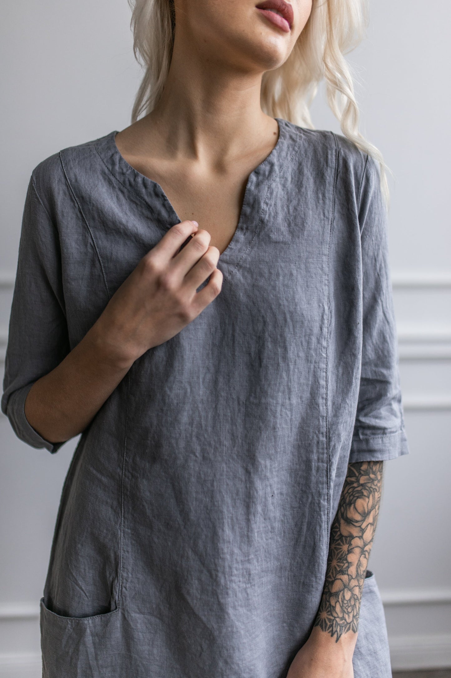 Linen dress with pockets